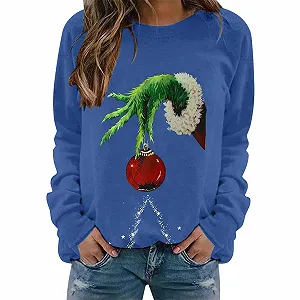 Джемпер YEBIRAL Женский Grinch Рождественский Пуловер с круглым вырезом Длинный рукав - Фото 1