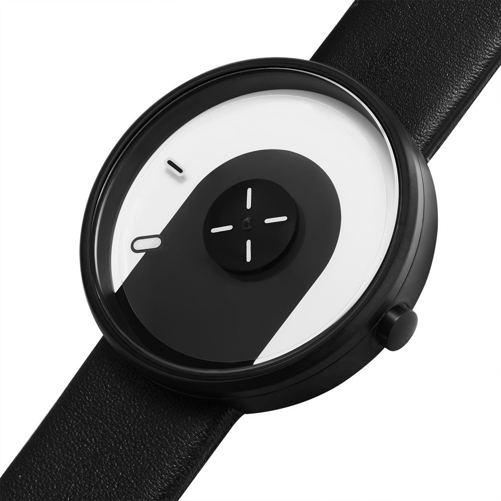 Наручний годинник Projects Overlap Кварцовий з нержавіючої сталі IP Black White Leather Unisex Disc, фото №2