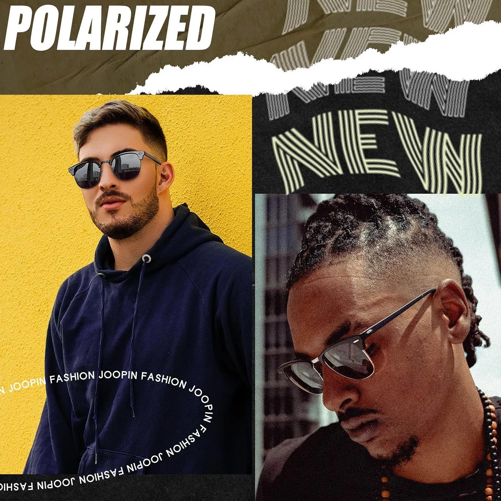 Сонцезахисні окуляри Joopin Класичні напіврамні Чоловічі Поляризовані та Ретро, фото №2