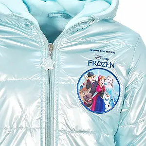 Куртка с капюшоном детская E plus M Disney Frozen зимняя - стеганая куртка для девочек с флисовой подкладкой - размер 92-128 - светло-голубая synthetic.ua - Фото 1
