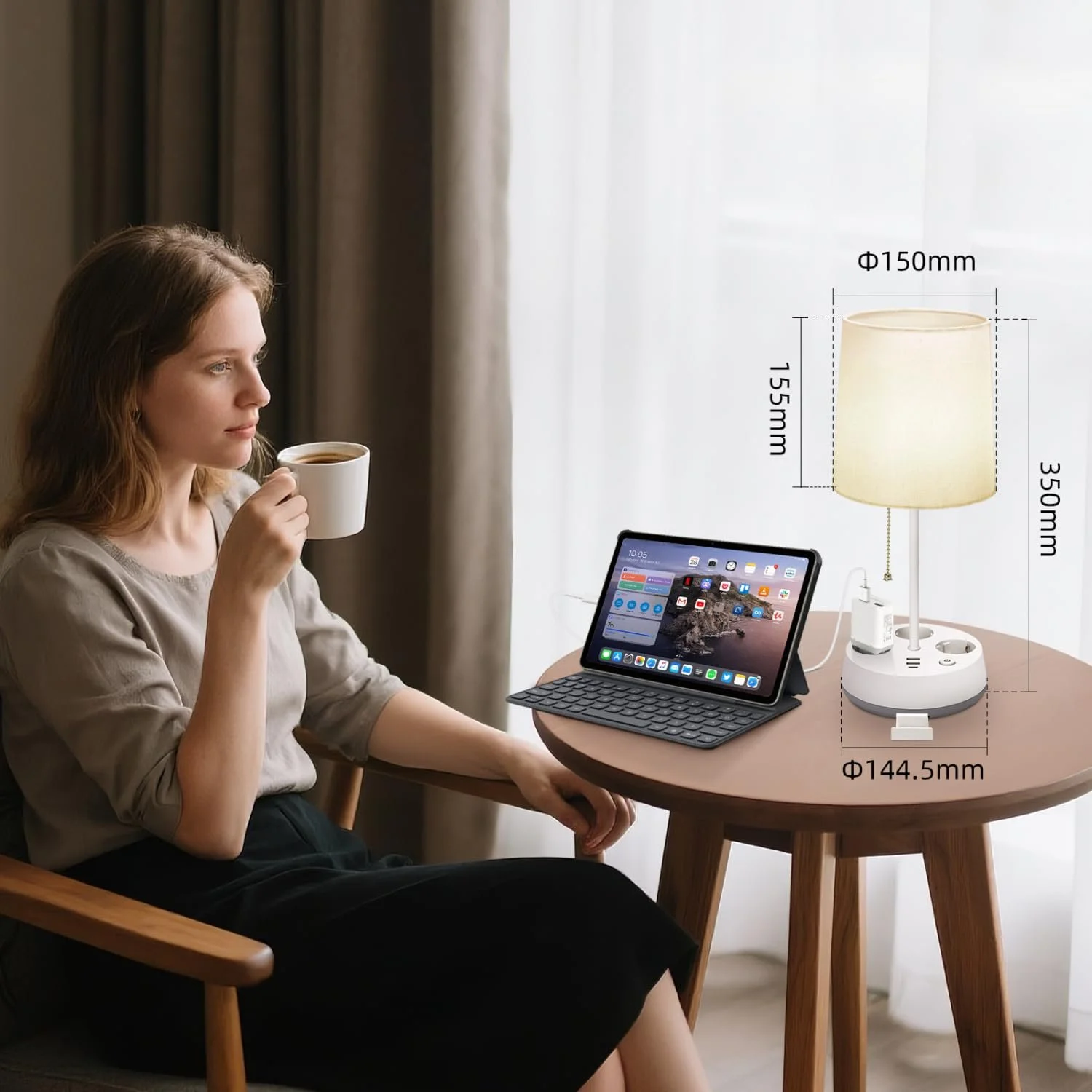 Настільна лампа Aigostar E27 з розетками та портами USB і Type-C Біла, фото №5