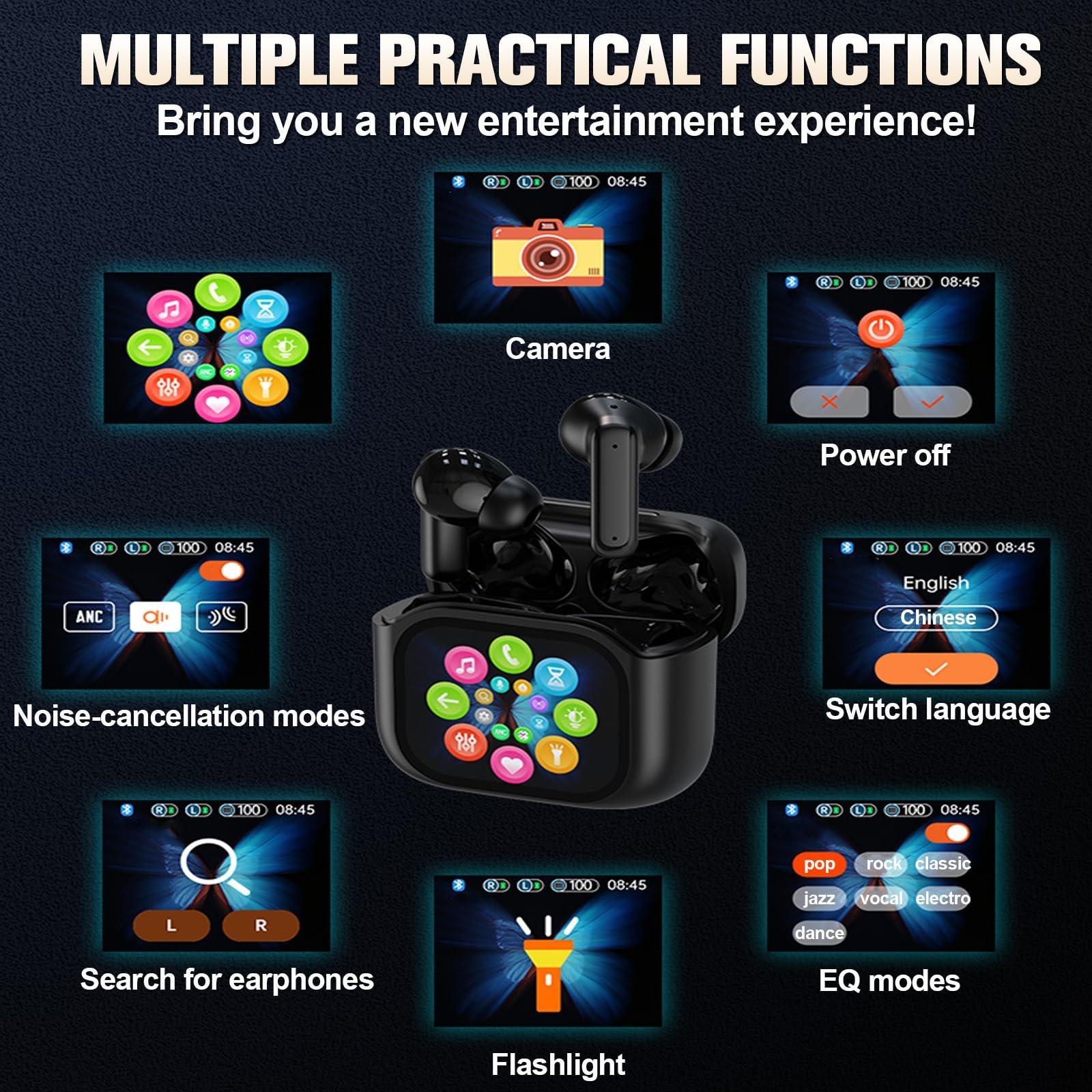 Бездротові Навушники з Сенсорним Екраном, AI Голосовий Переклад, фото №3 Бездротові Навушники з Сенсорним Екраном, AI Голосовий Переклад, фото №3