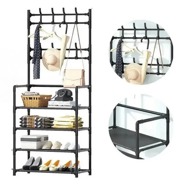Вешалка для одежды в прихожую New simple floor clothes rack с полками обуви металл, фото №1