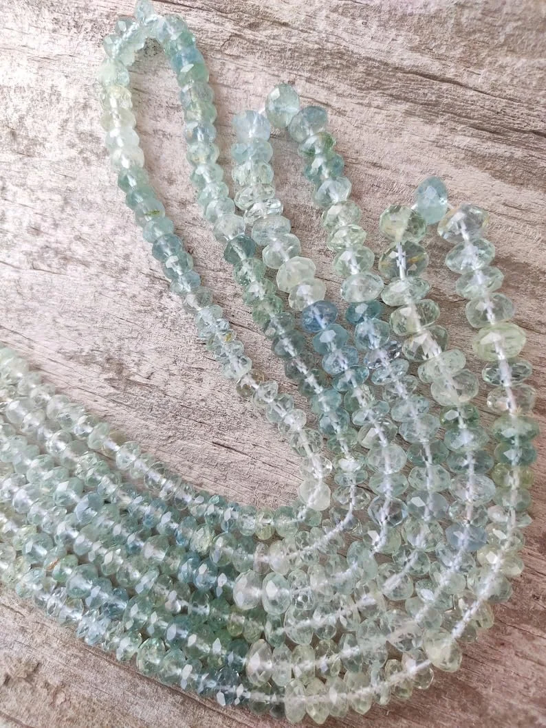 Намистини Аквамарин Натуральний Огранка рондель гладка 4.5-6.5 мм Блакитний, фото №3