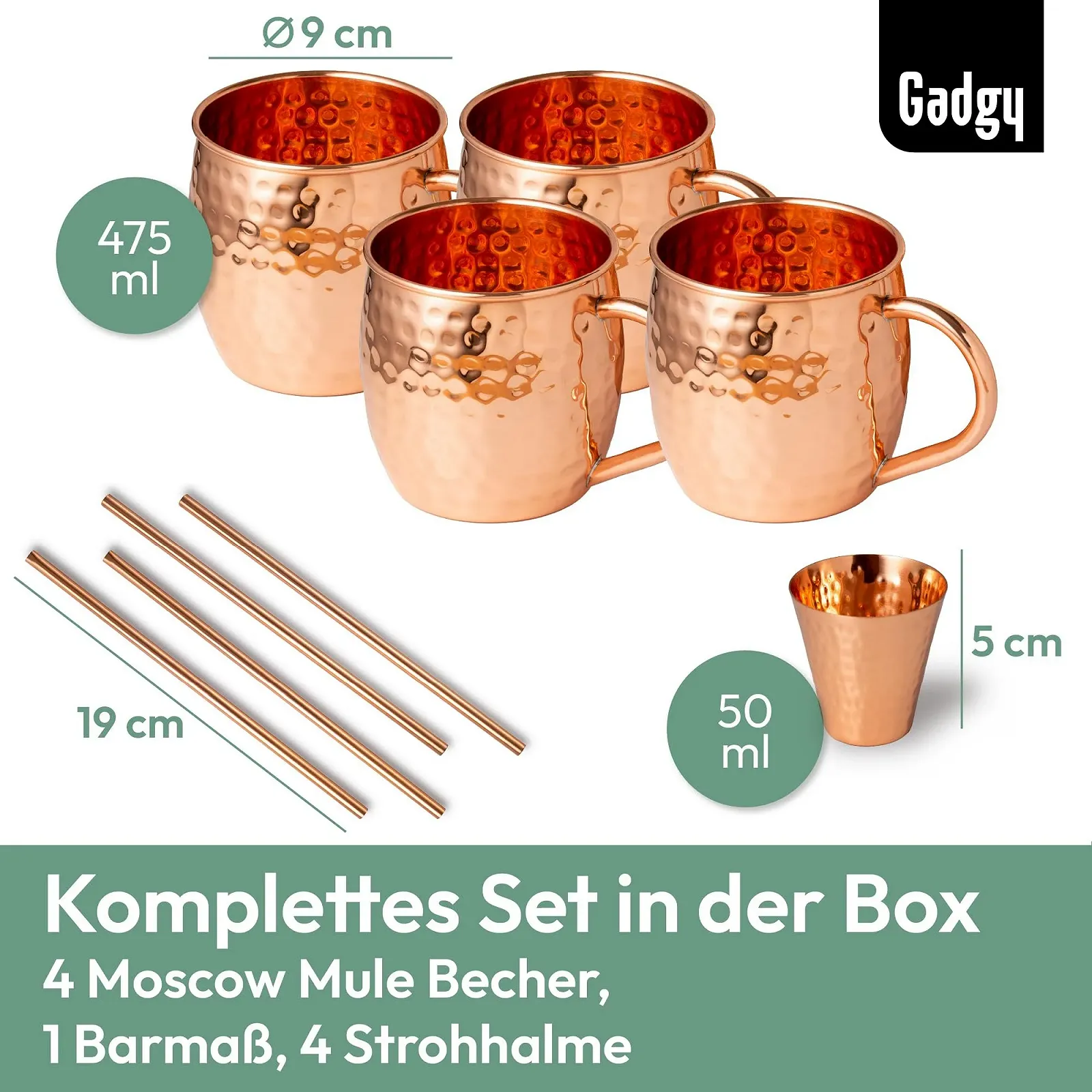 Набор кружек для коктейля Moscow Mule Gadgy 4 медные кружки, 4 трубочки, 1 мерный стакан, фото №6 Набор кружек для коктейля Moscow Mule Gadgy 4 медные кружки, 4 трубочки, 1 мерный стакан, фото №6