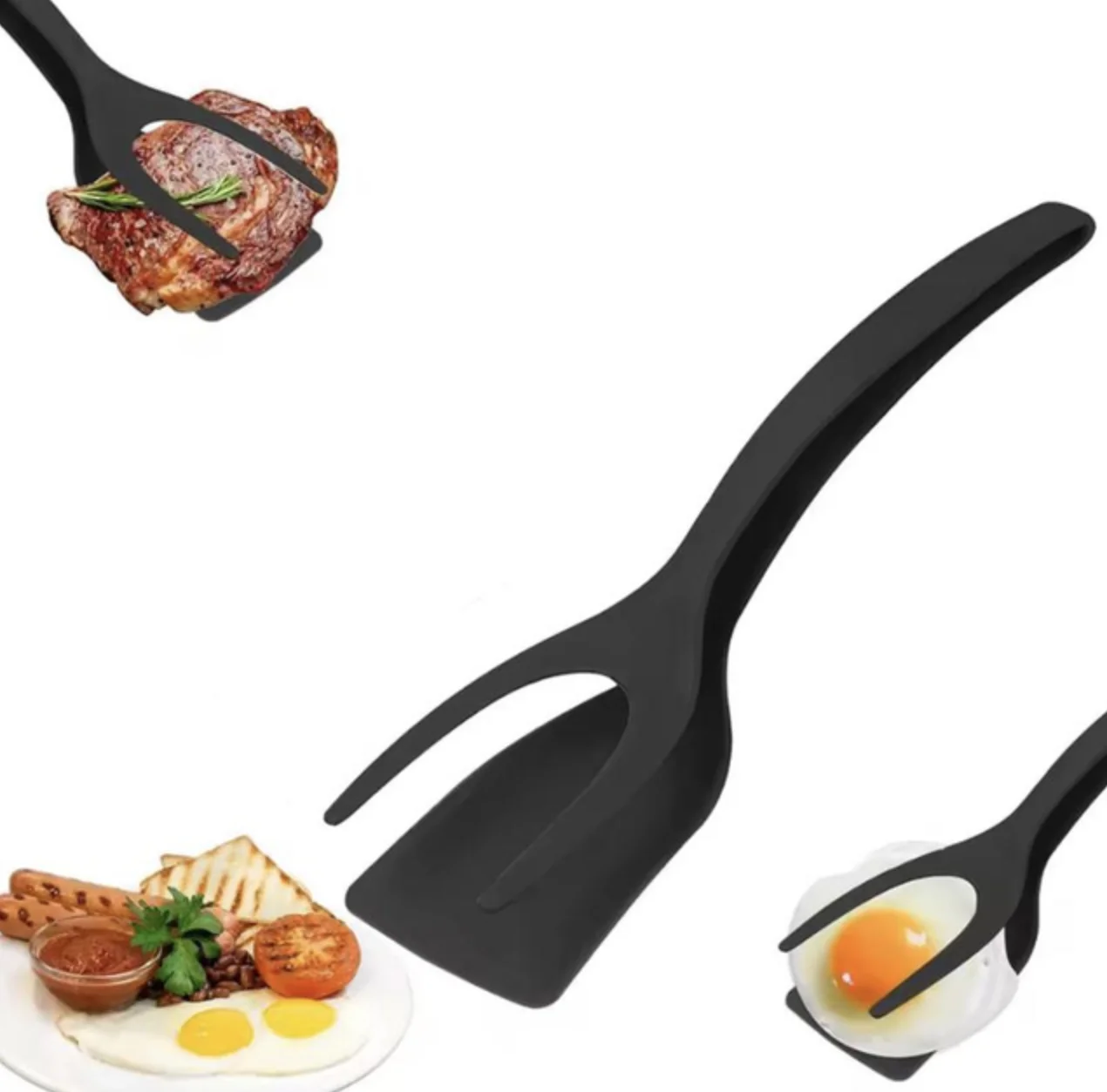 Універсальні кухонні щипці-лопатка термостійкі 1 шт Чорний, фото №1 Універсальні кухонні щипці-лопатка термостійкі 1 шт Чорний, фото №1
