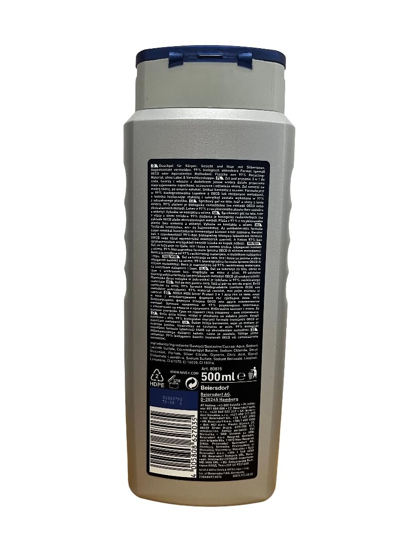 Гель для душа NIVEA MEN Silver Protect Anti-Bacterial All-in-1 6 x 500 мл, фото №2