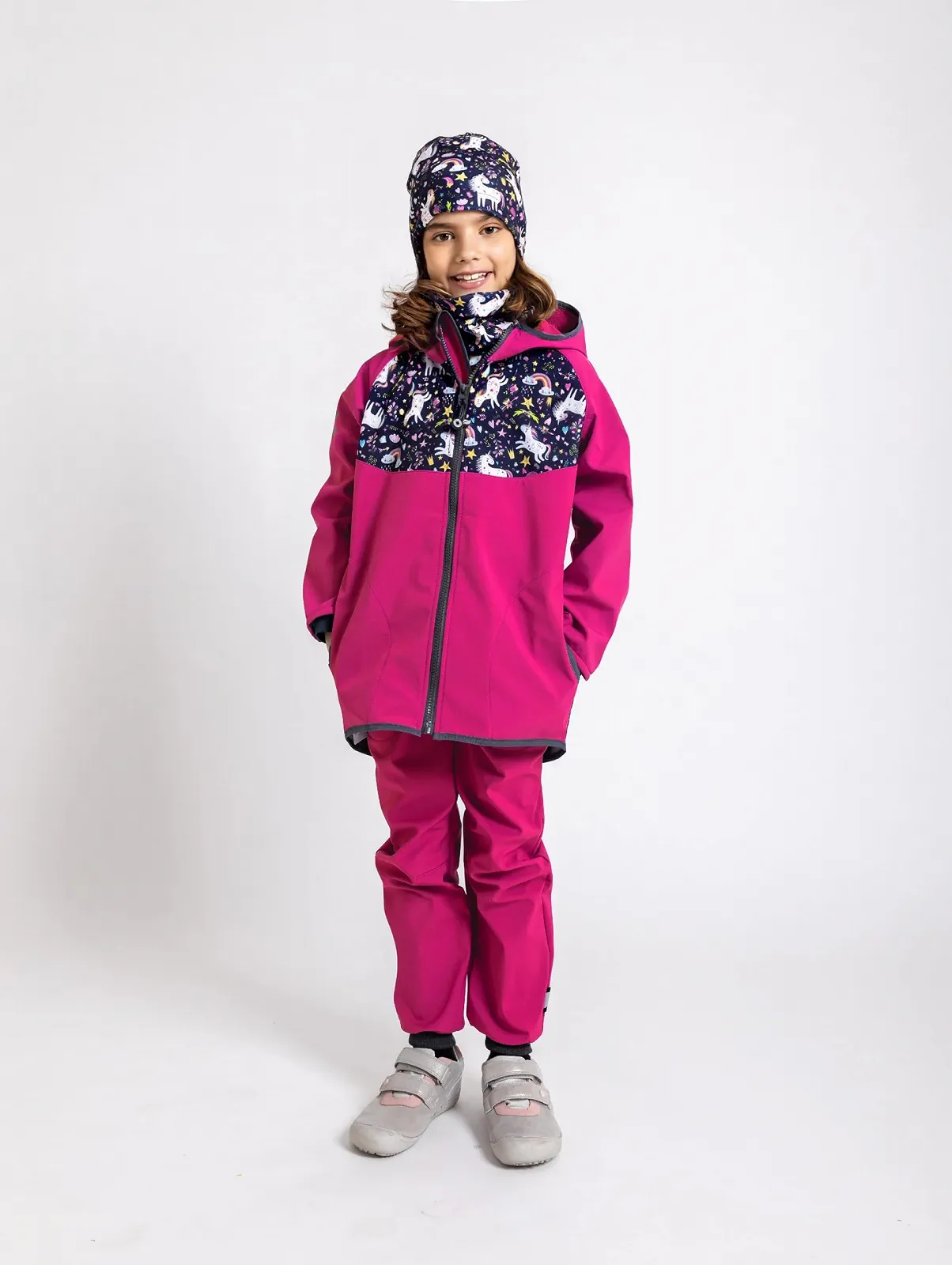 Софтшел куртка Unuo Детская с флисом Basic Фуксия Единороги, фото №4 Софтшел куртка Unuo Детская с флисом Basic Фуксия Единороги, фото №4