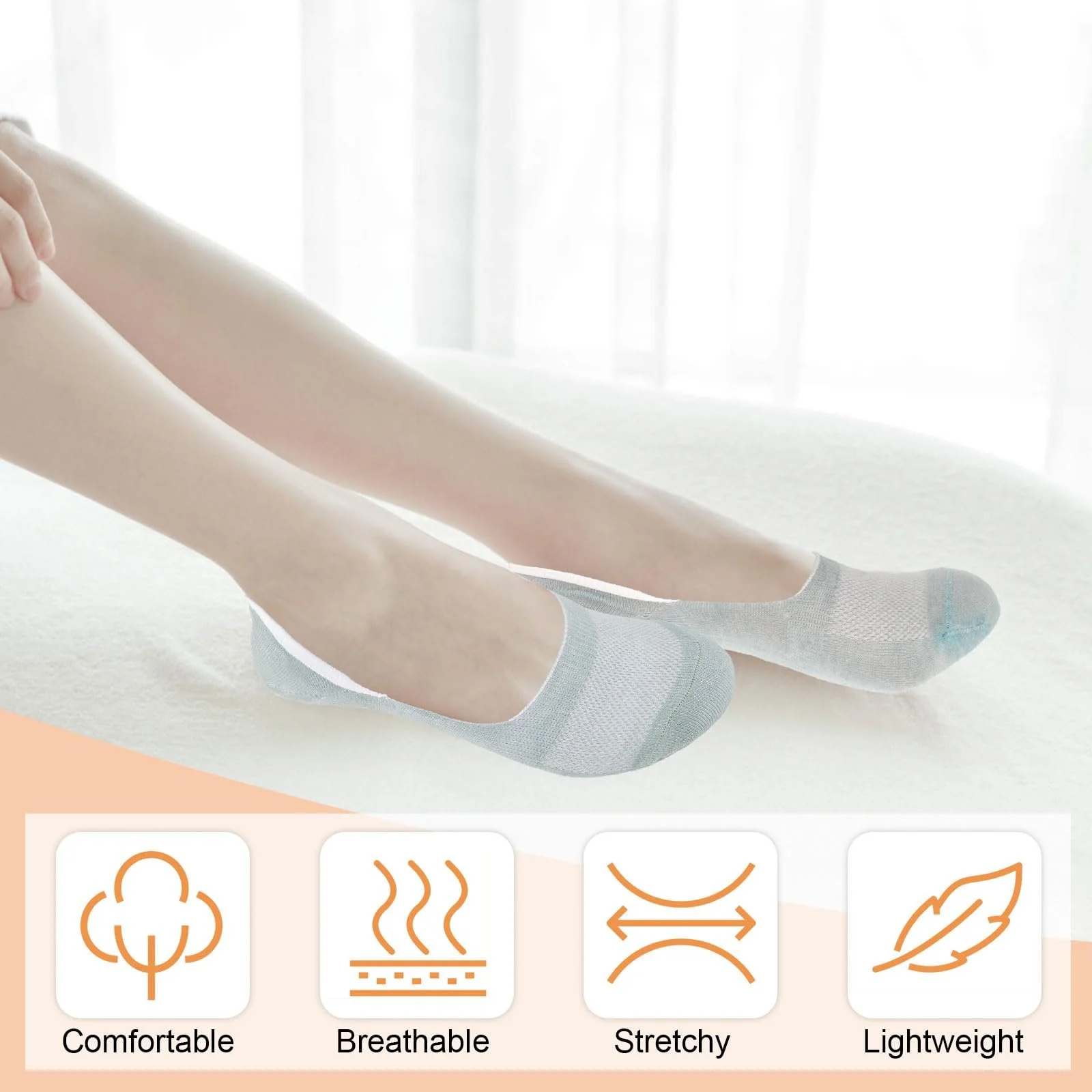 Носки Hopton 9 пар женские, 35-40, разноцветные носки для тренировок, невидимые дышащие носки-балетки с нескользящим силиконом для лоферов, туфель на плоской подошве, кроссовок, черный, белый, синий, желтый, хаки, фото №3
