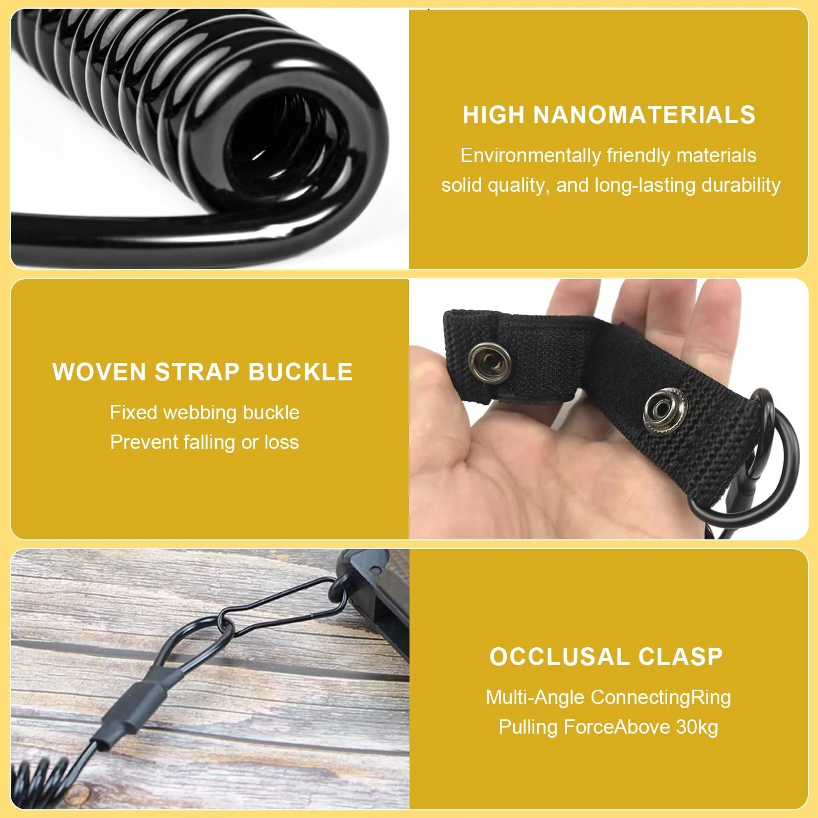 Тактичний брелок Paracord з карабіном Fhioevt, 2 шт, спіральний кабель, нейлон, 150 см, чорний, фото №5