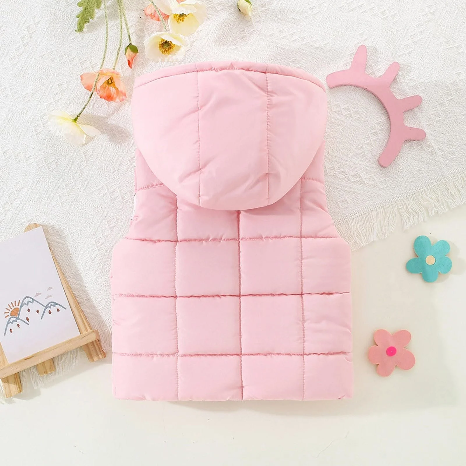 Жилет стеганый детский для мальчиков с мультяшным принтом, капюшоном, молнией, повседневный, без рукавов, переходной, классический зимний, легкий, теплый жилет для верховой езды, фото №4