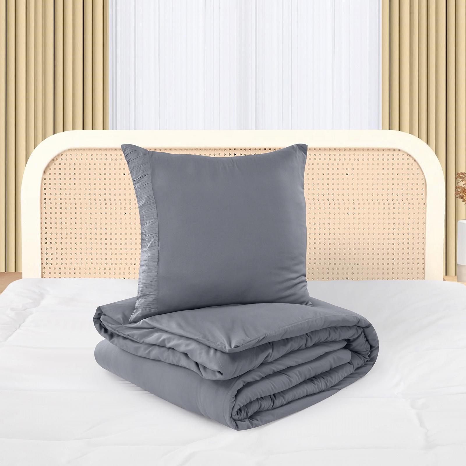 Комплект постільної білизни Utopia Bedding, 135 x 200 см - підковдра з мікрофібри, поліестер, 135 x 200 см + 1 наволочка з плісированим краєм, 80 x 80 см - сірий, фото №7