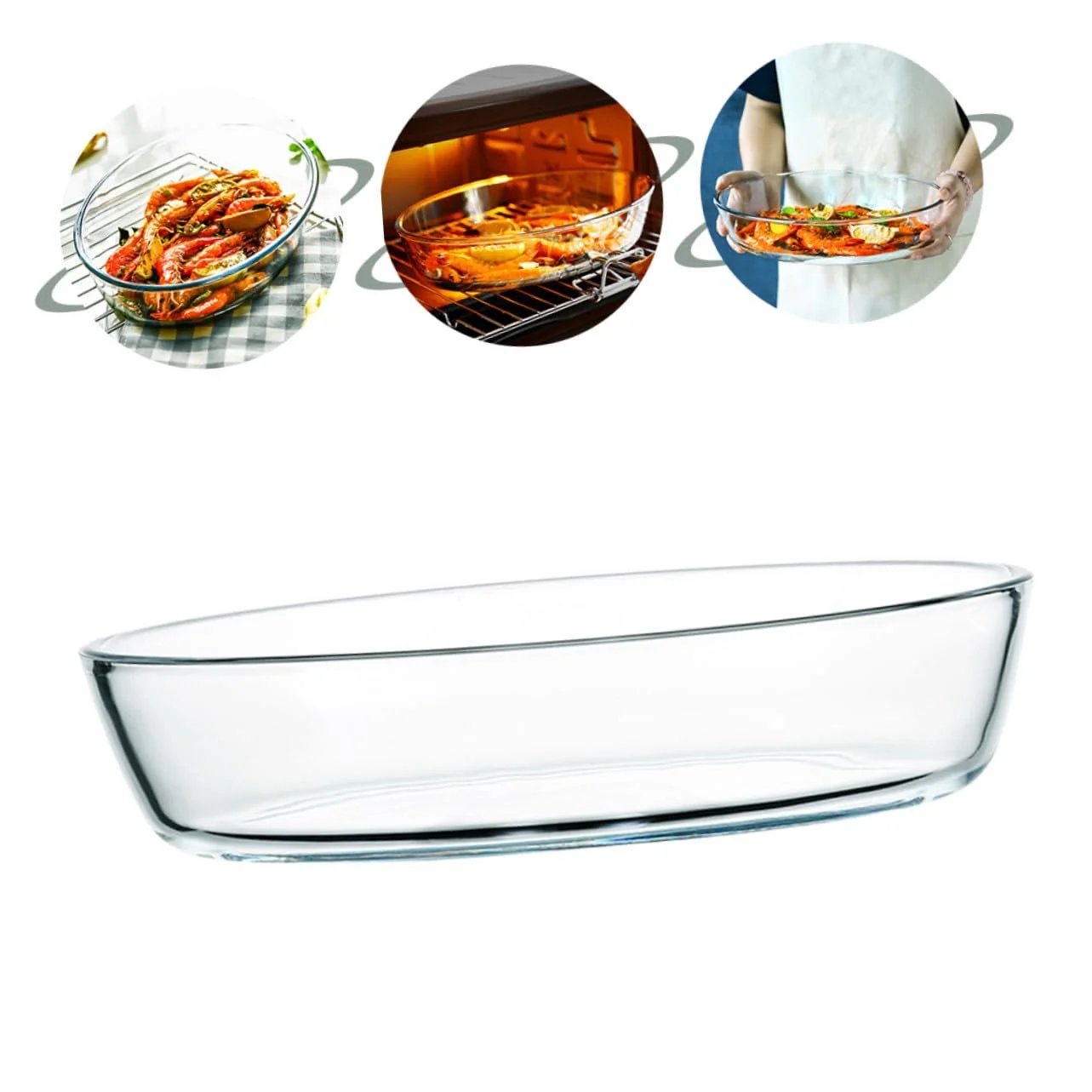 Форма для запекания стеклянная овальная термостойкая с ручками, фото №7