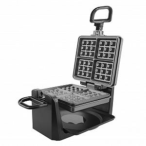 Вафельница Emerio WM-110984.4, для 4 бельгийских вафель, функция вращения, антипригарные пластины, контроль температуры, 1000 Вт, серебристая - Фото 1