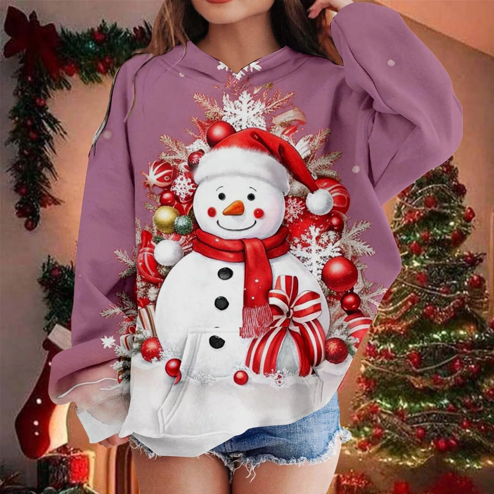 Рождественская толстовка для девочки, уродливый рождественский пуловер с капюшоном, рождественский свитер с длинными рукавами и рождественским мотивом, уютный рождественский наряд, повседневные рождественские топы, фото №2 Рождественская толстовка для девочки, уродливый рождественский пуловер с капюшоном, рождественский свитер с длинными рукавами и рождественским мотивом, уютный рождественский наряд, повседневные рождественские топы, фото №2