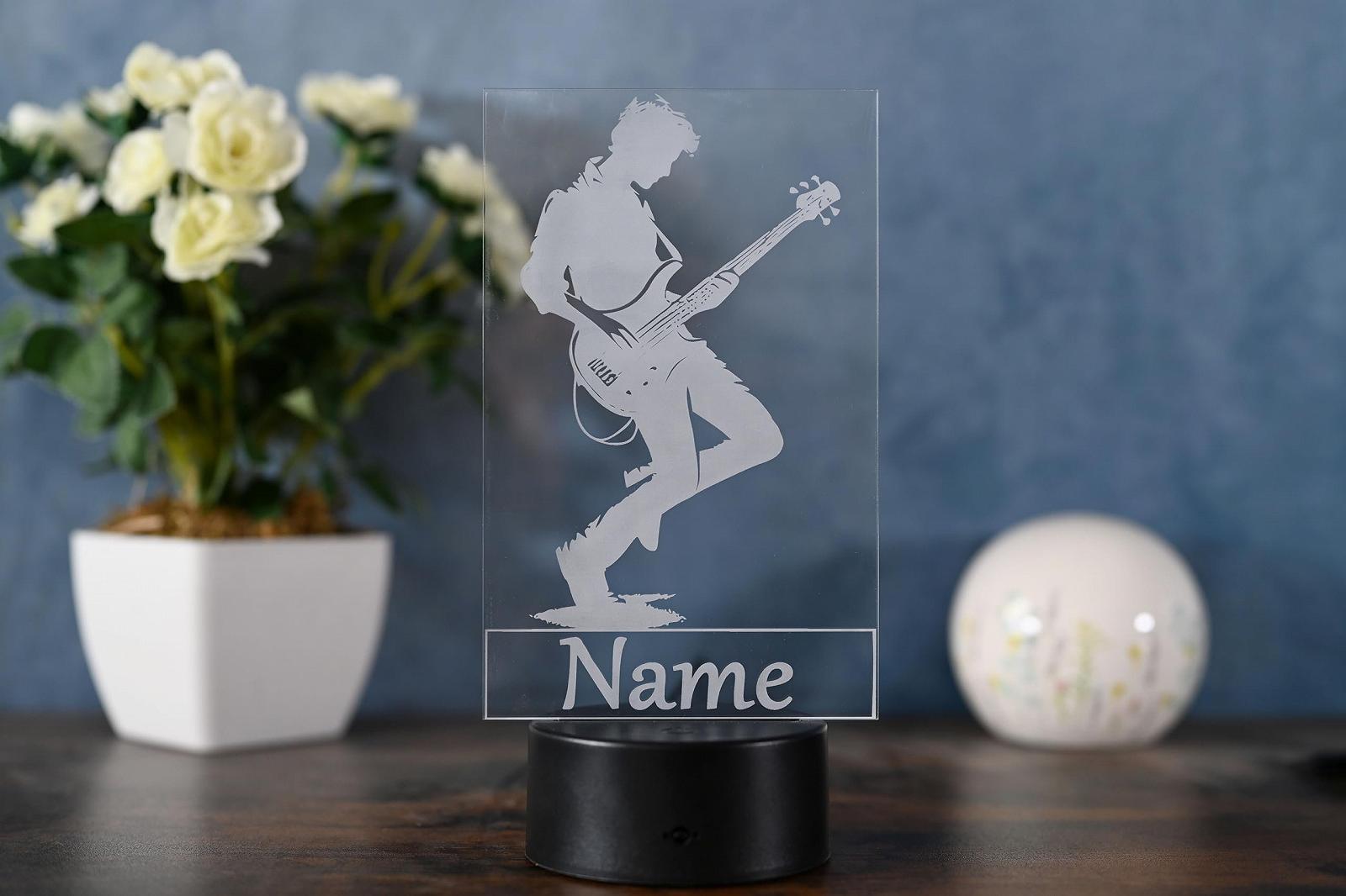 Настольная светодиодная лампа Бас-гитара Персонализированная Диммируемая Пульт Акрил Черная, фото №7