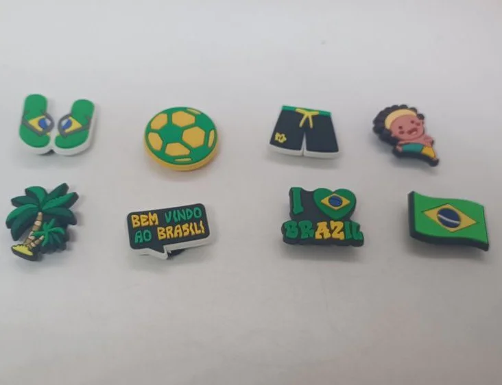 Джибитсы Бразилия Футбол набор 8 шт Jibbitz Brazil украшения для крокс аксессуары для Crocs украшения на кроксы декор для обуви подарок футболисту, фото №2