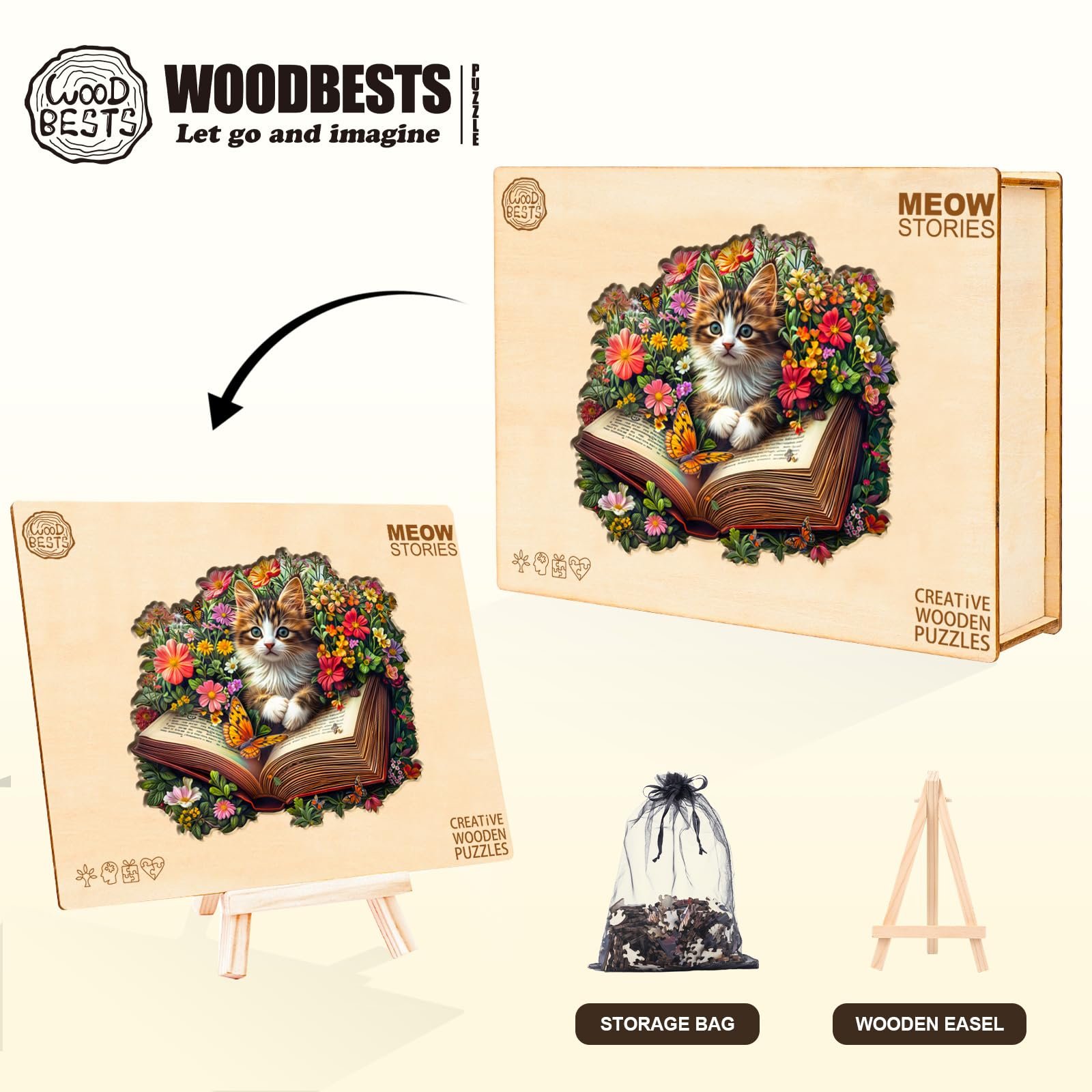 Пазл деревянный WOODBESTS Cat on Book 235 элементов 34 x 30.2 см, фото №2