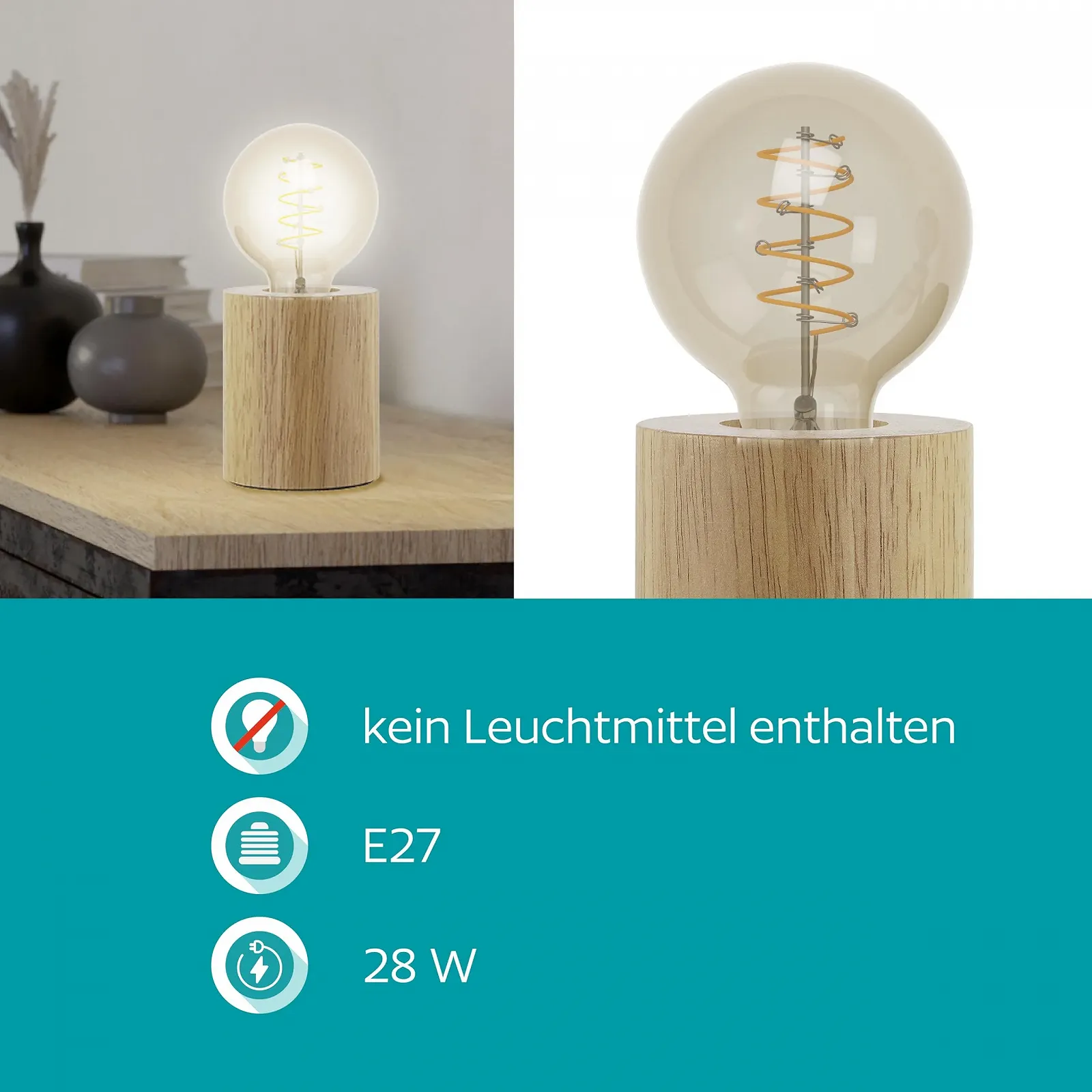 Настільна лампа EGLO Turialdo Дерево Сталь Натуральний Чорний E27, фото №4