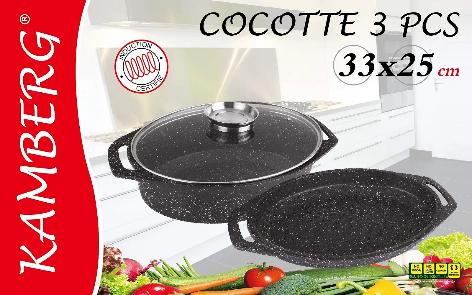 Сотейник Kamberg 0008037 Литой алюминий Эффект камня 33,5 см Черный, фото №2