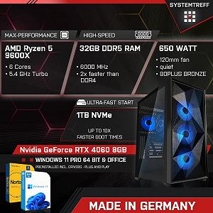 ПК SYSTEMTREFF Gaming AMD Ryzen 5 9600X Nvidia RTX 4060 1TB 32GB чорний synthetic.ua - Фото 1