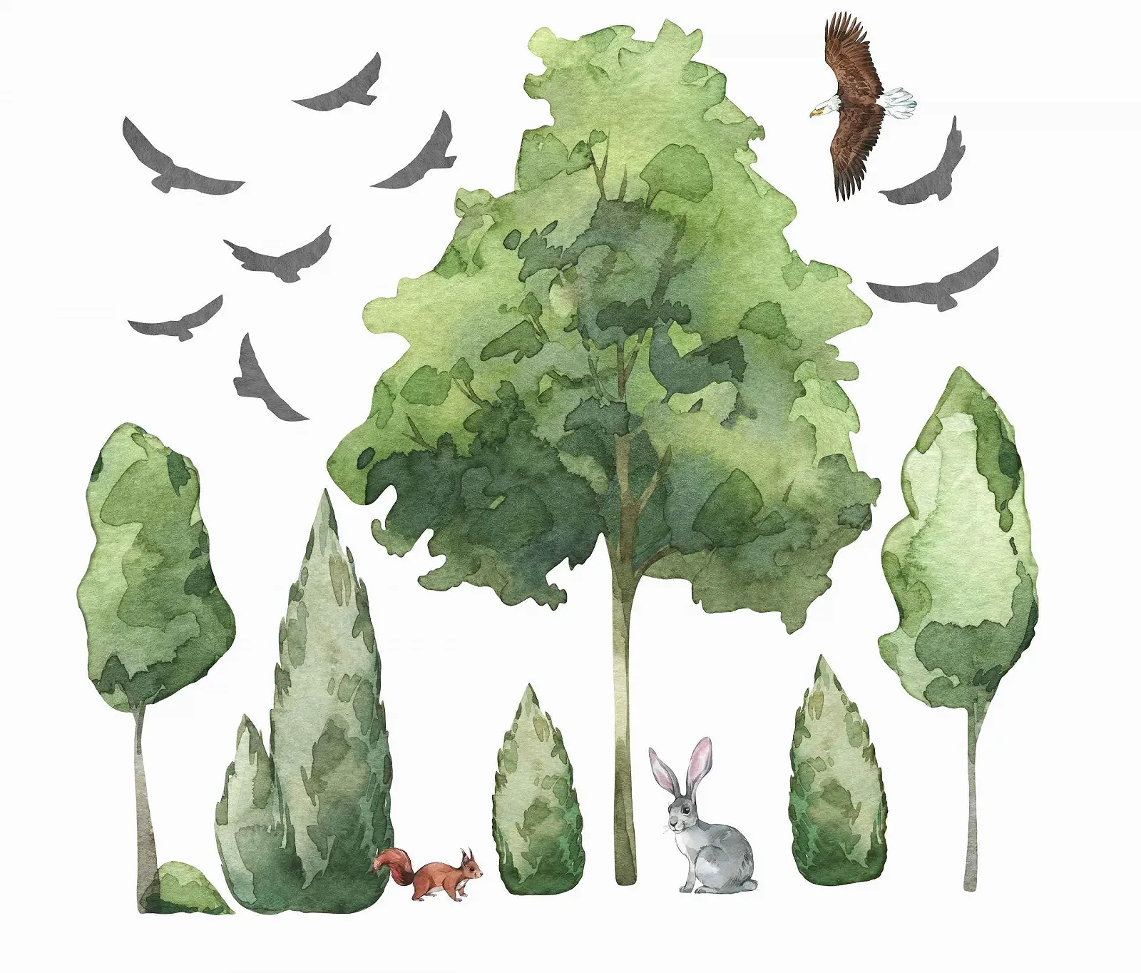 Настінна наклейка Ліс Великі дерева Тварини XXL Матова для дитячої кімнати, фото №6