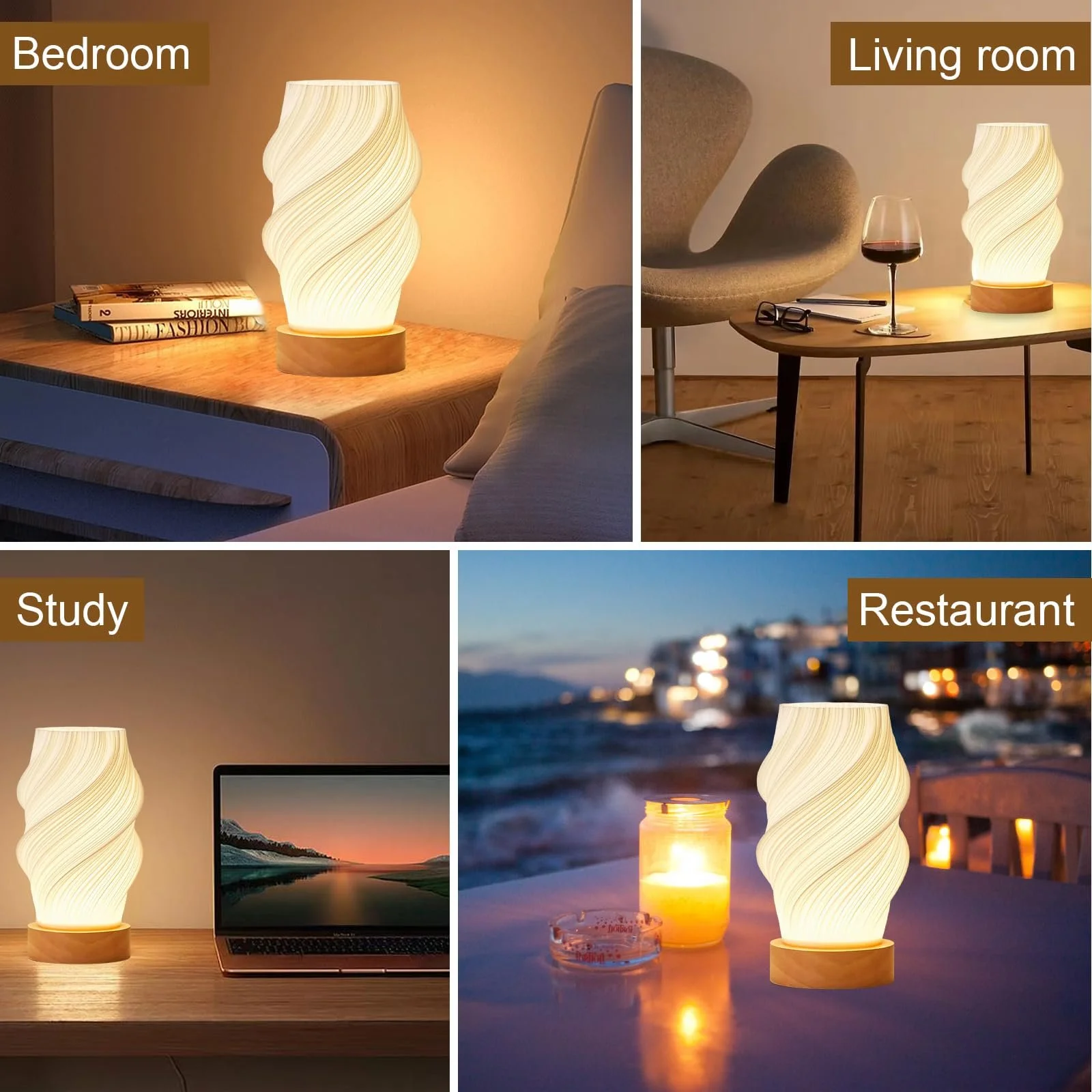 Настільна лампа LED з дерев'яною основою 3 режими 9 рівнів димована (F), фото №6