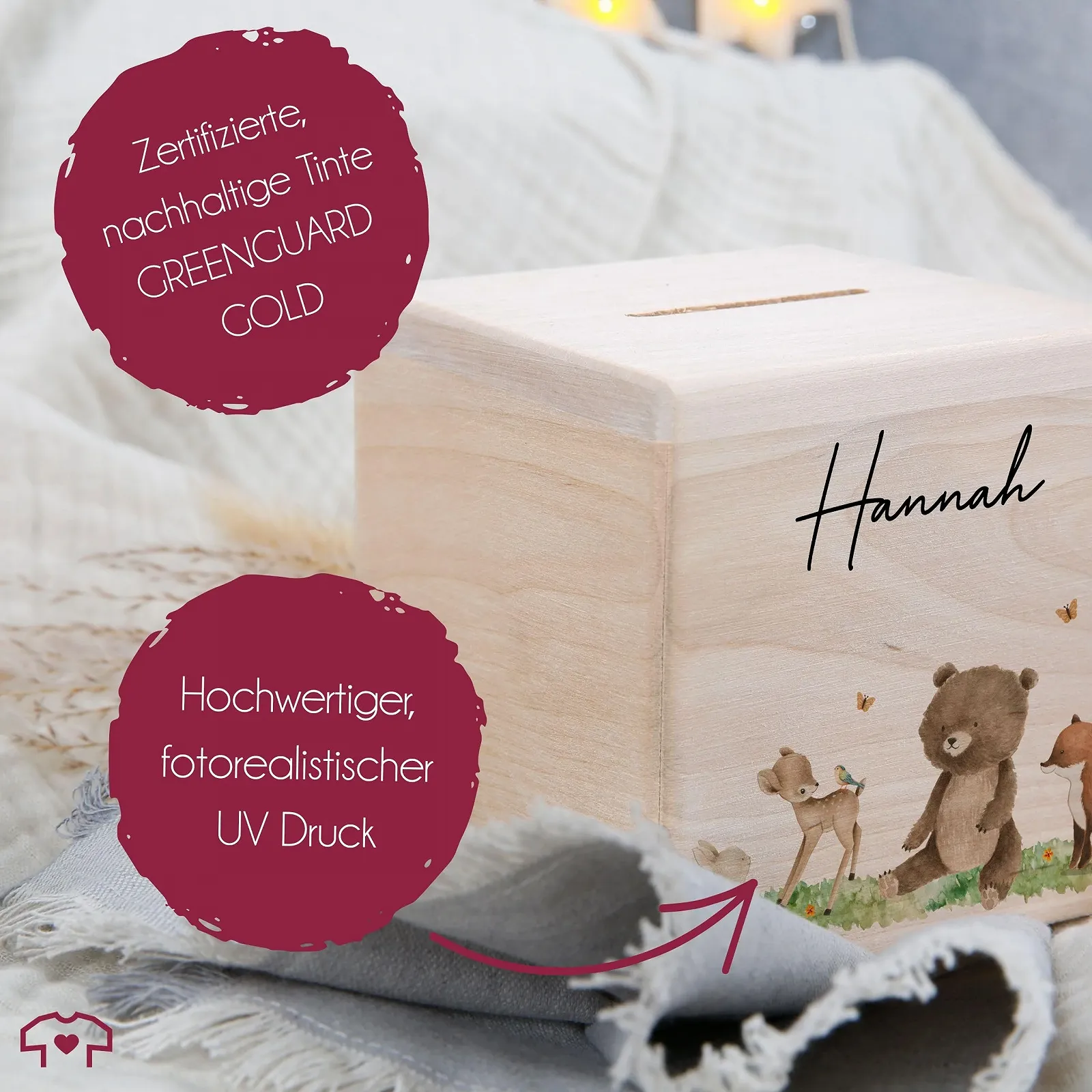 Скарбничка дитяча дерев'яна з замком та ключем Тварини, фото №5