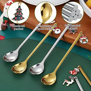 Рождественские ложки, 6 шт, рождественские кофейные ложки, с рождественским кулоном, рождественская чайная ложка из нержавеющей стали для десерта, десертная ложка, с подарочной упаковкой, для чая, супа (золотые) synthetic.ua - Фото 1