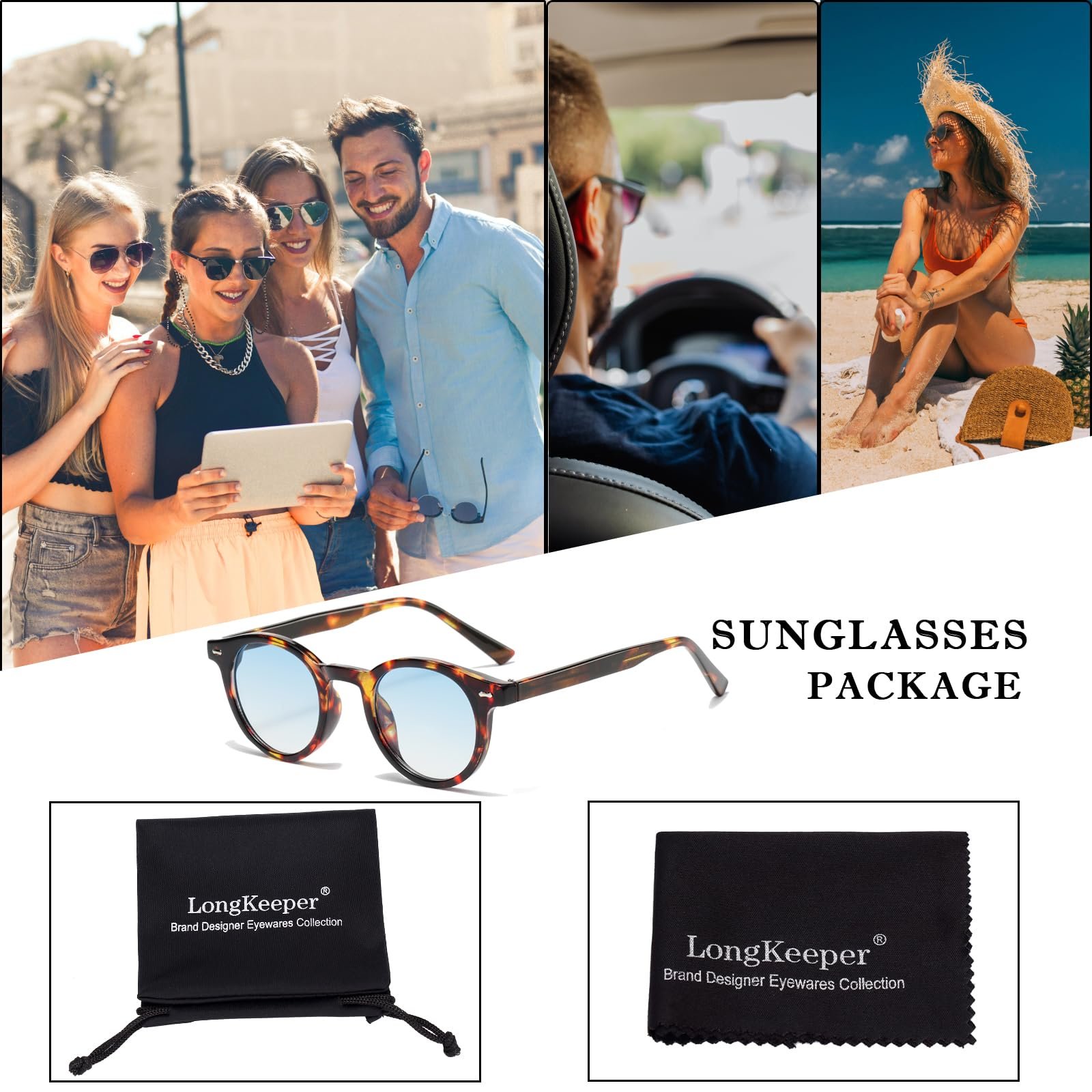 Вінтажні круглі сонцезахисні окуляри Long Keeper для жінок і чоловіків, класичний унісекс стиль, фото №5