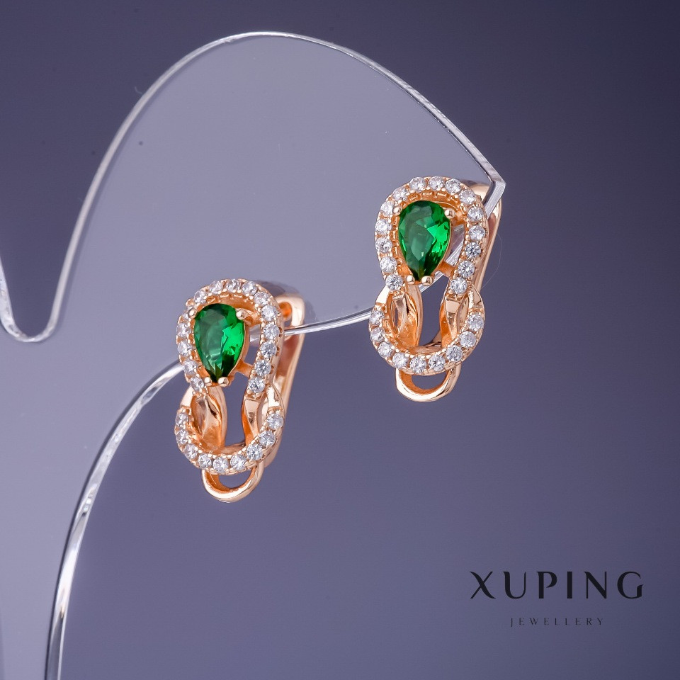 Сергі Xuping циркон Ізумруд 17х9мм позолота 18К, фото №1