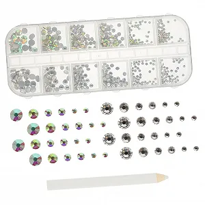 Стразы для ногтей Healeved 4 набора, блестящие, с плоской задней частью, с ручками для нейл-арта, для DIY-маникюра и творческих проектов synthetic.ua - Фото 1