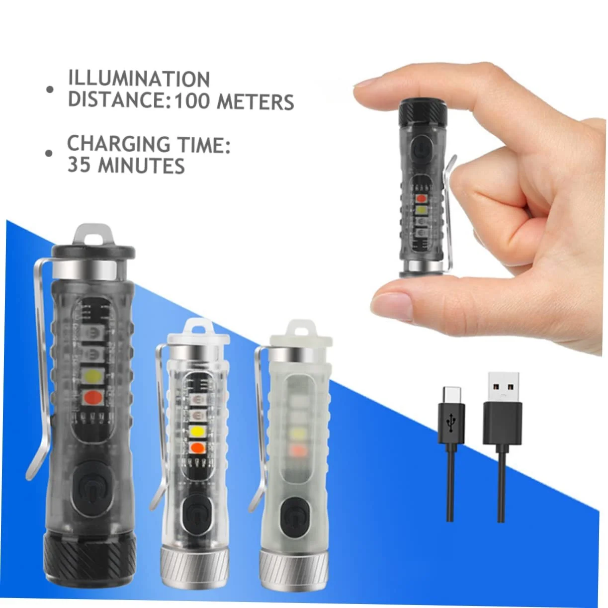 Ліхтарик-брелок Happyyami Міні Люмен Сонячний LED Кільце Світла Маленький з нержавіючої сталі, фото №9