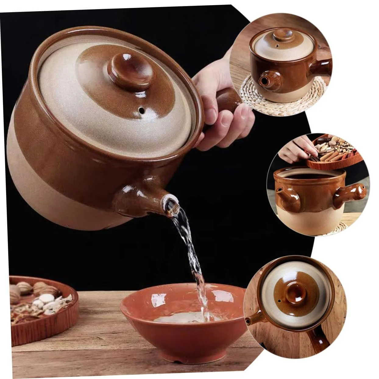 Горщик VALICLUD керамічний невеликий для приготування їжі з кришкою для супу та китайської медицини, фото №7