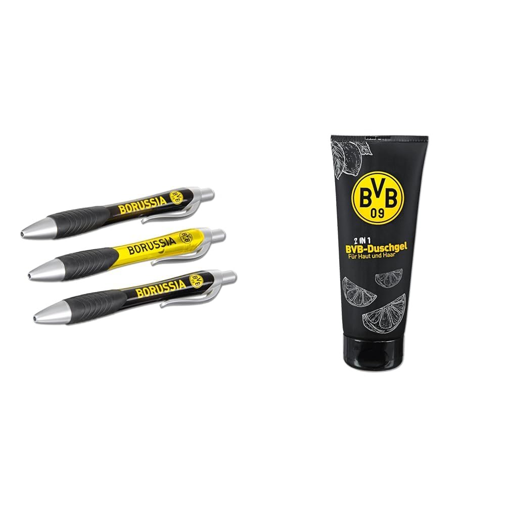 Гель для душа и набор шариковых ручек Borussia Dortmund BVB 09 2-в-1 200 мл Black (набор 3 шт.), фото №1