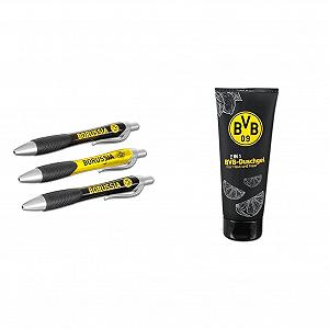 Гель для душа и набор шариковых ручек Borussia Dortmund BVB 09 2-в-1 200 мл Black (набор 3 шт.) - Фото 1