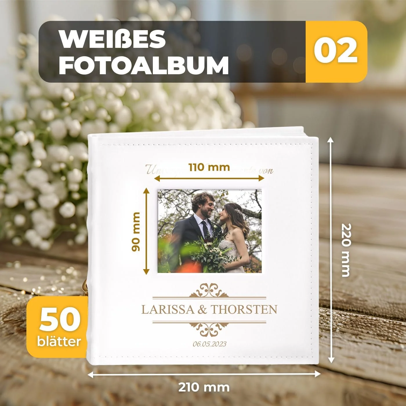 Альбом для фотографий Maverton вставного типа + с гравировкой - 21 x 22 см - Фотоальбом на 200 фотографий 10 x 15 см - 100 страниц - Белый, фото №3