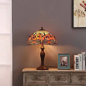 Настільна лампа Bieye Tiffany Style L30711 з вітражного скла Бабка Помаранчева 24" synthetic.ua - Фото 1