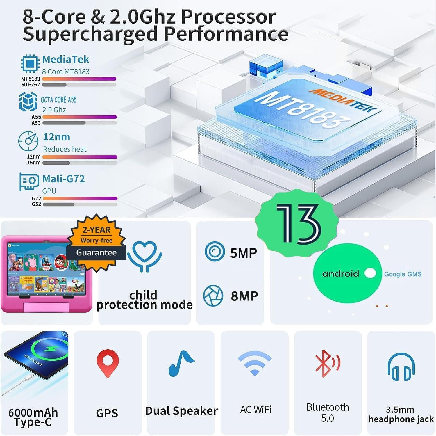 Планшет 10.1" XUEMI 6+6/128GB 8 ядер Android 13 6000 mAh Рожевий, фото №3