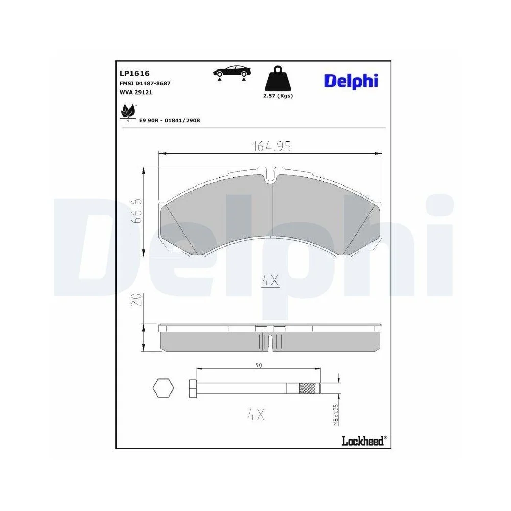 Комплект тормозных колодок дискового тормоза DELPHI LP1616 для IVECO RENAULT RENAULT TRUCKS, фото №1