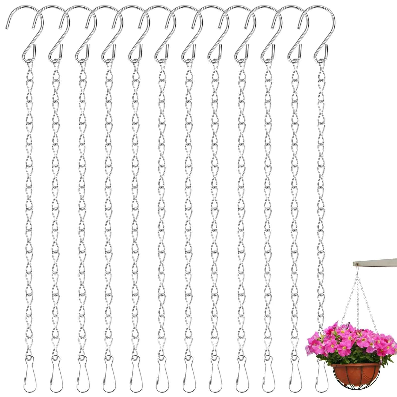 Цепочки для подвесных корзин 12 шт. 25 см металлические серебристые, фото №1