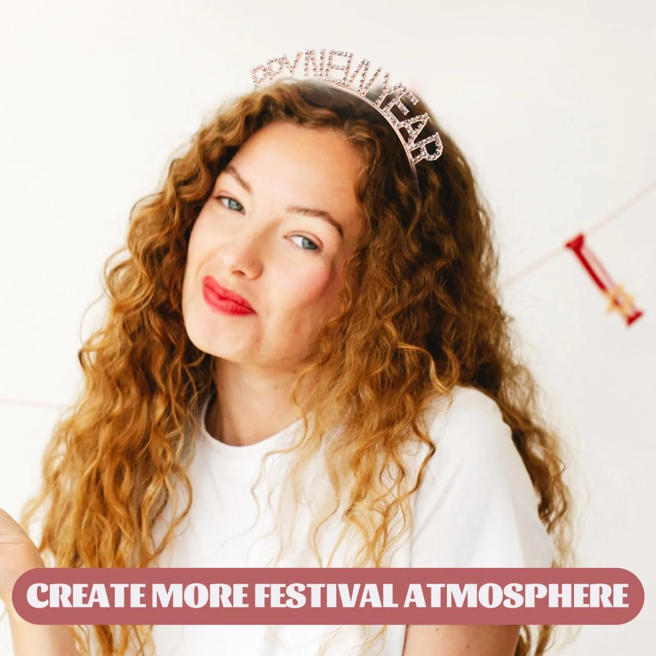 Обруч Новорічний вечір 2026, тіара зі стразами, рожеве золото, фото №4