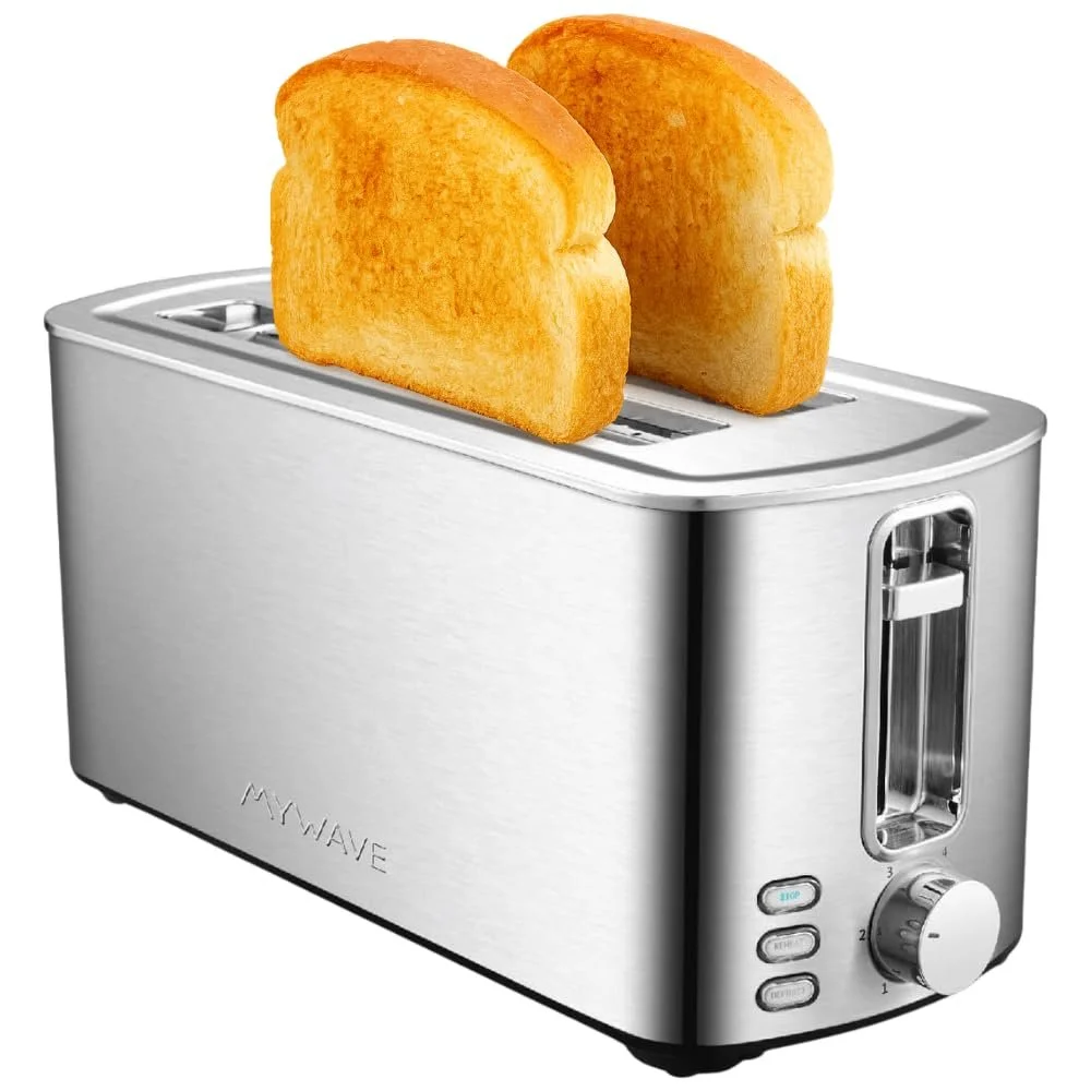 Тостер Mywave Великий з 2 довгими слотами для хліба та випічки, нержавіюча сталь, металік, фото №1