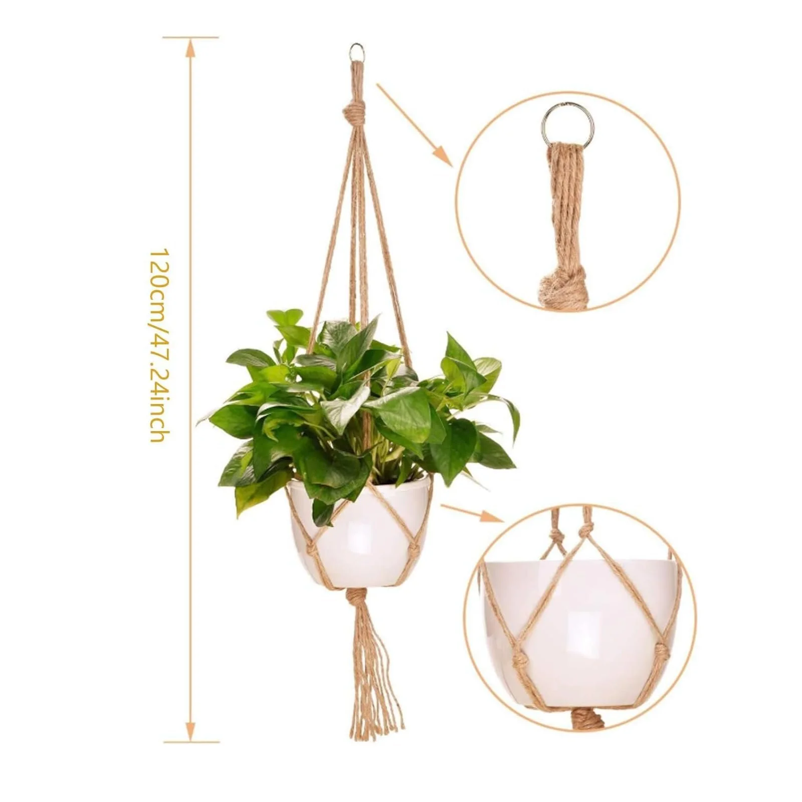 Набір підвісних кошиків WenTigDY 2 шт. макраме 122 см у стилі бохо з бавовни, фото №3