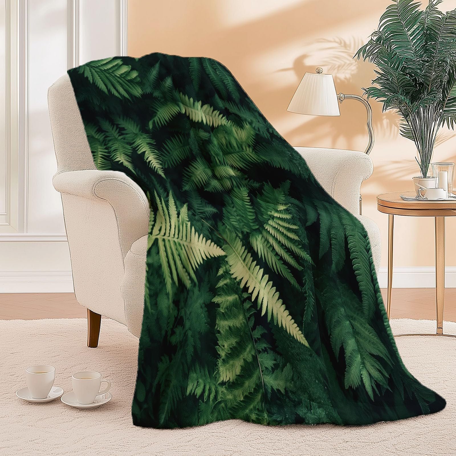 Покривало Flanell 150 x 200 см, Натуральні Папороть Листя, з принтом, М'яка, фото №4