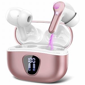 Наушники Bluetooth Вкладыши 5.3 ENC Шумоподавляющие Микрофоны HiFi Стерео Глубокий бас 40 часов Воспроизведение Светодиодный дисплей IP7 Сенсорное управление Розовое золото - Фото 1