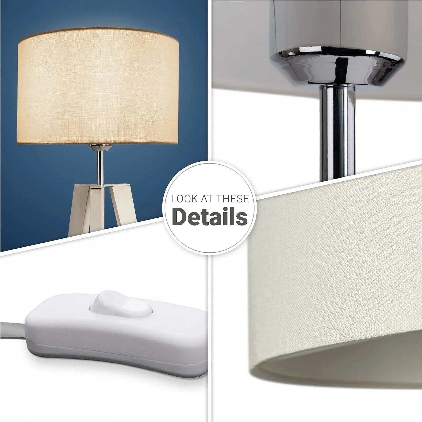 Настільна лампа Paco Home для спальні та вітальні E14 тканинний абажур з вимикачем Дерево, фото №4