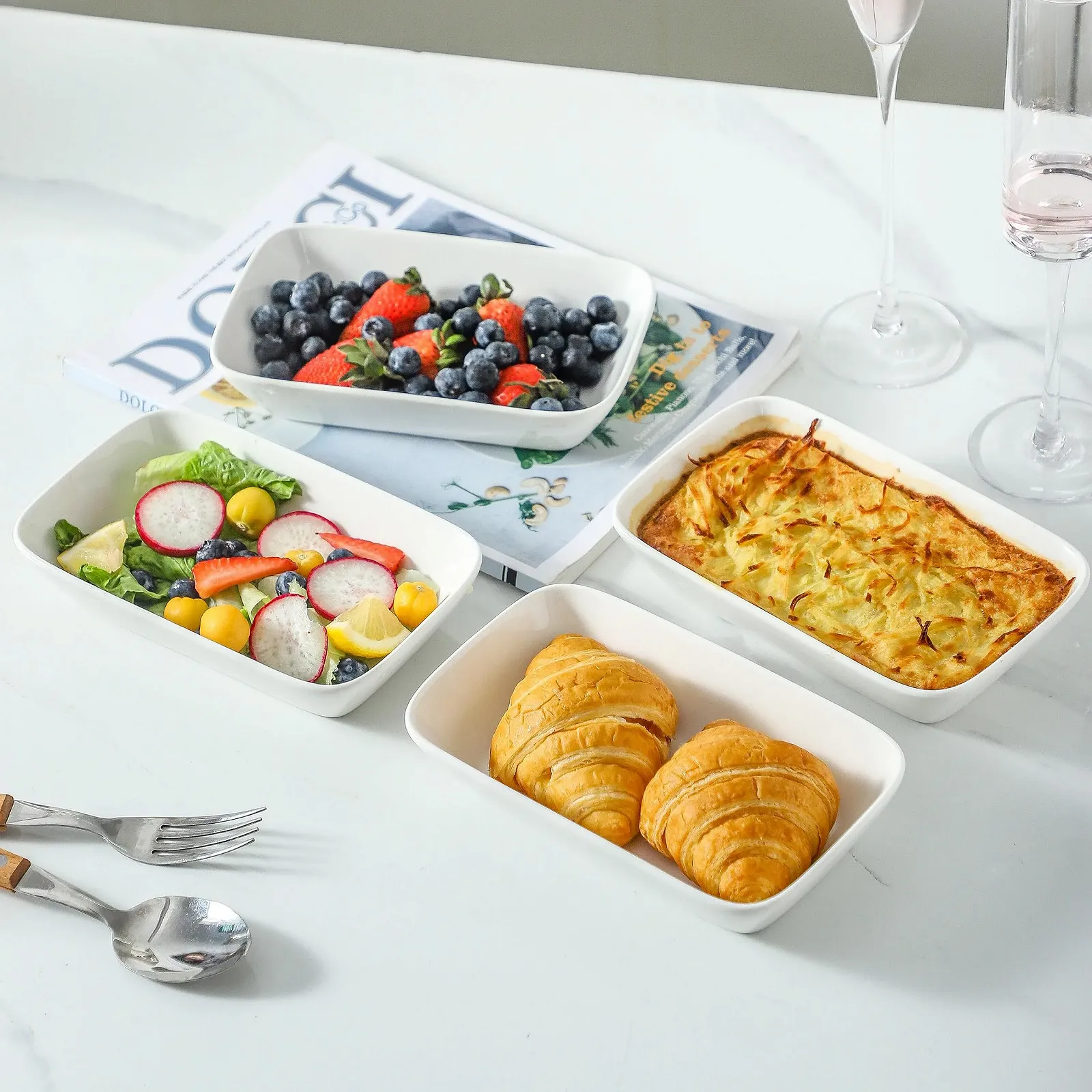 Набір форм для запікання 4 шт. прямокутні порцелянові 400 мл 18 см, фото №5