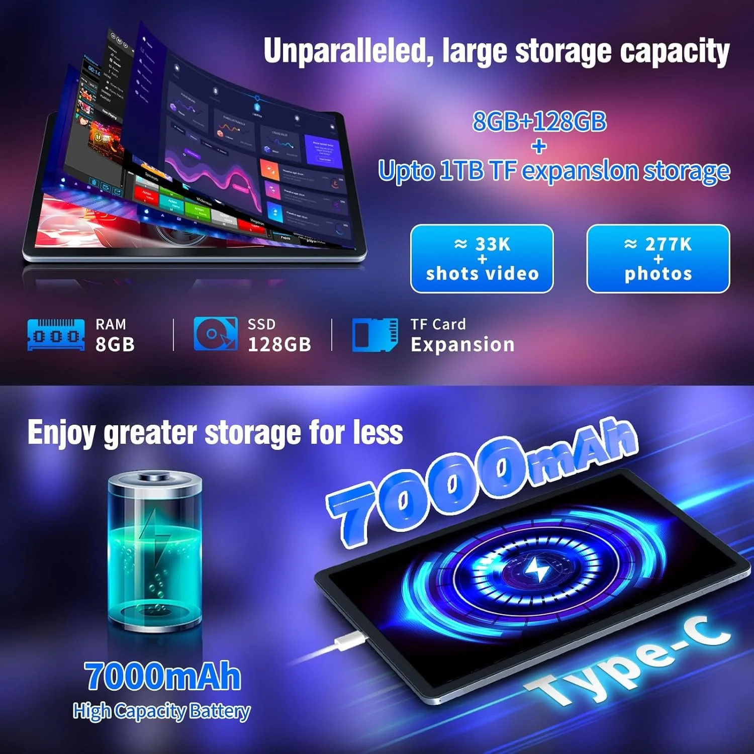 Планшет 10.1" Ekonavi UPad2 (4+8)/128ГБ 4G 2 SIM 8 ядер Android 14 7000mAh Сірий, фото №2