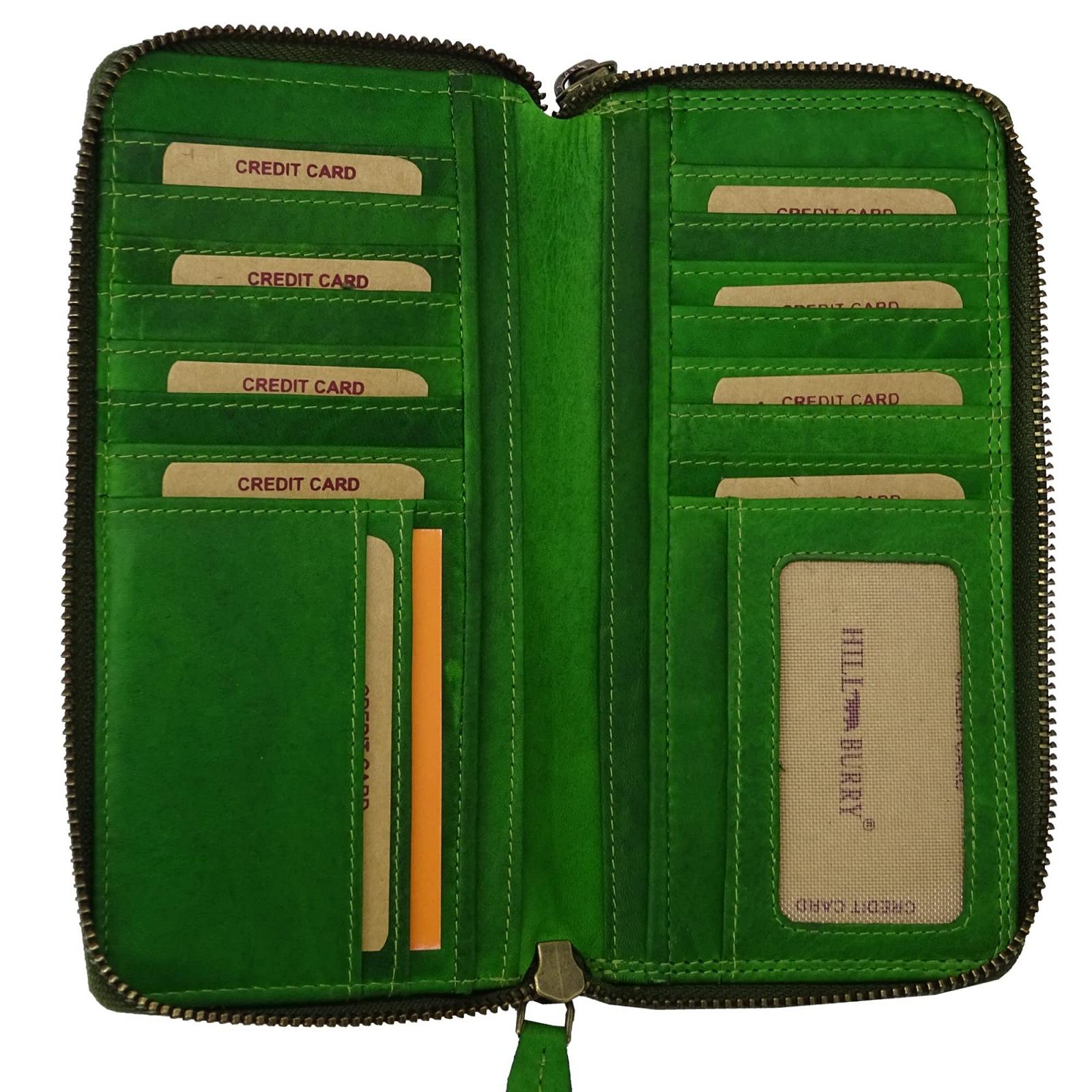Кошелек Hill Burry RFID XXL Большой Кошелек Кожаный Кошелек для Женщин Длинный Кошелек Зеленый с Цветочным Узором (20 x 11 x 3.5 см) Зеленый, фото №4